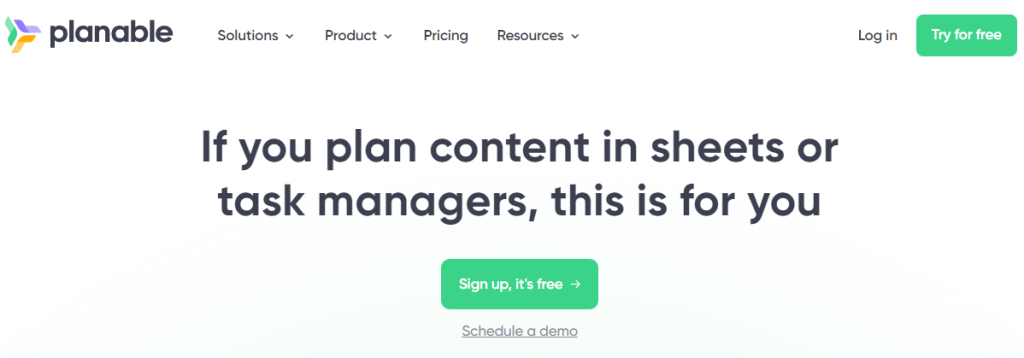Screenshot of Planable's social media scheduling app's homepage