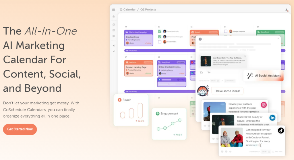 Screenshot of CoSchedule's social media scheduling app's homepage