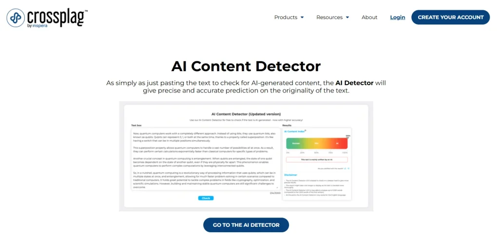 Crossplag helps with both plagiarism and AI detection