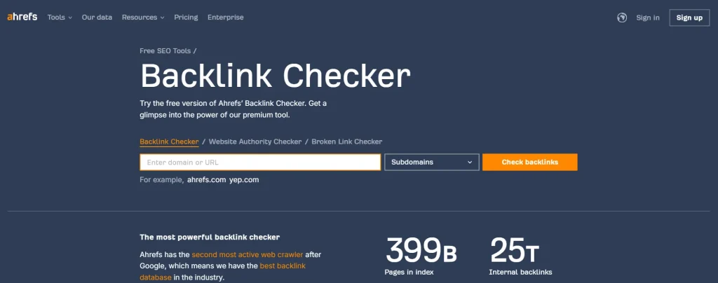 Did you know Ahrefs has a free backlink checker?