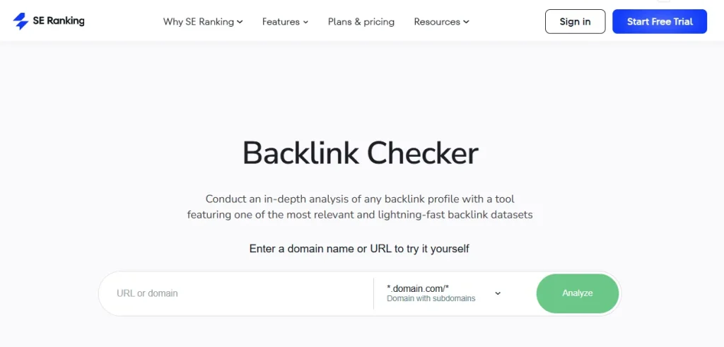 SE Ranking Offers a suite of SEO tools including a free backlink checker