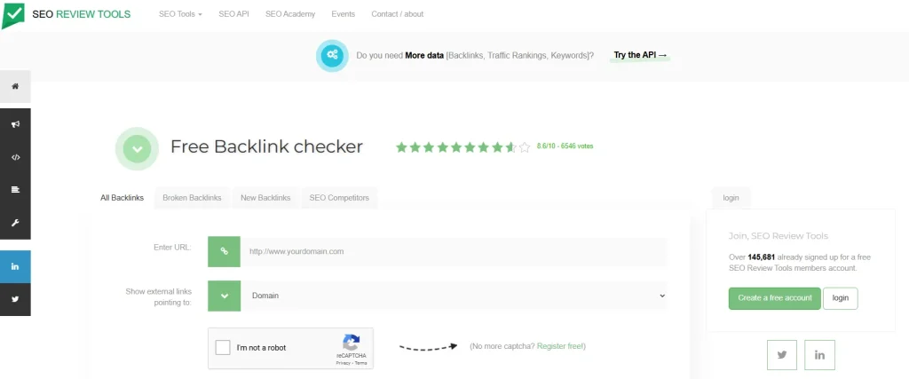 SEO Review Tool comes with many SEO tools including backlink checker