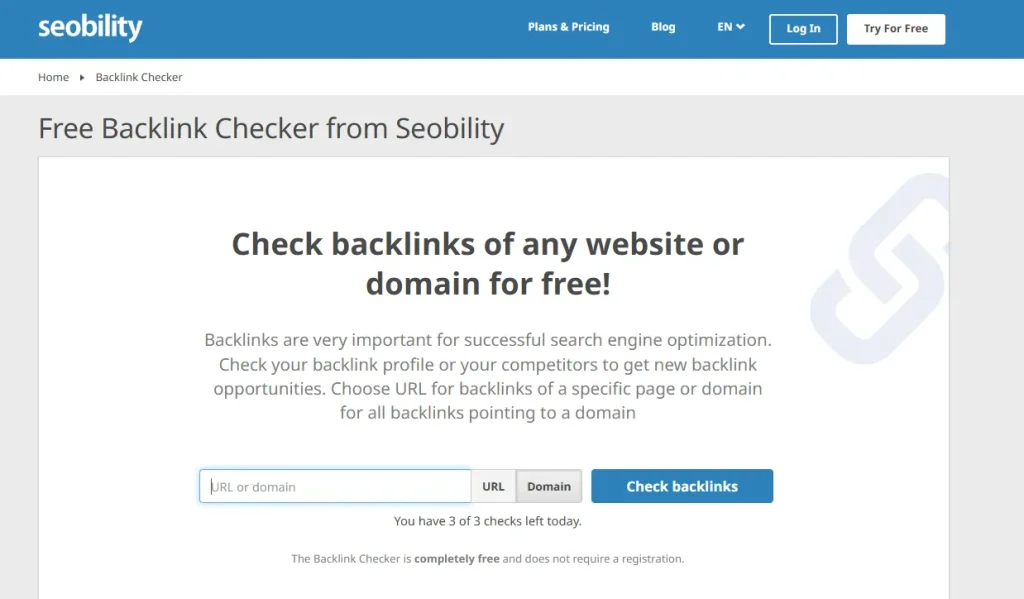 Seobility offers a free, user-friendly backlink checking tool