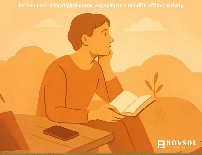 Person practicing digital detox, engaging in a mindful offline activity.