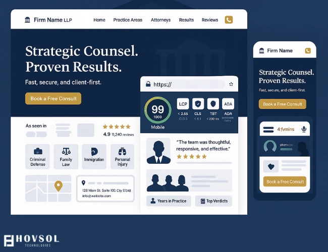 Illustration of a law firm website optimized for speed and credibility
