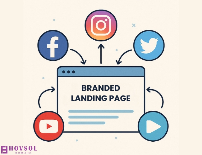 Visual representation of a customizable link in bio landing page consolidating social media profiles, products, and newsletters